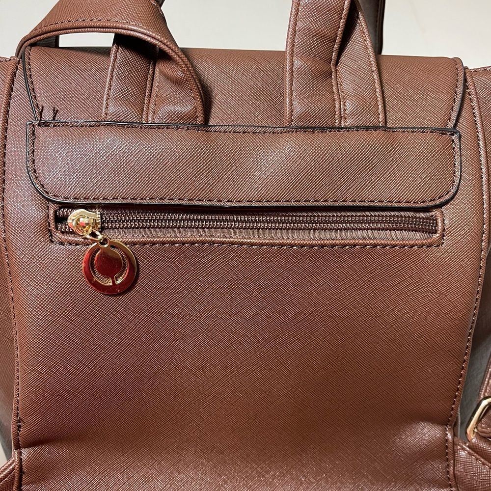 Elegant Brown Faux Leather Backpack - Picture 10 of 14